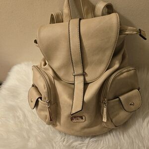 Women's Rosetta Tan Backpack Bag With 2 Side Pockets Logo